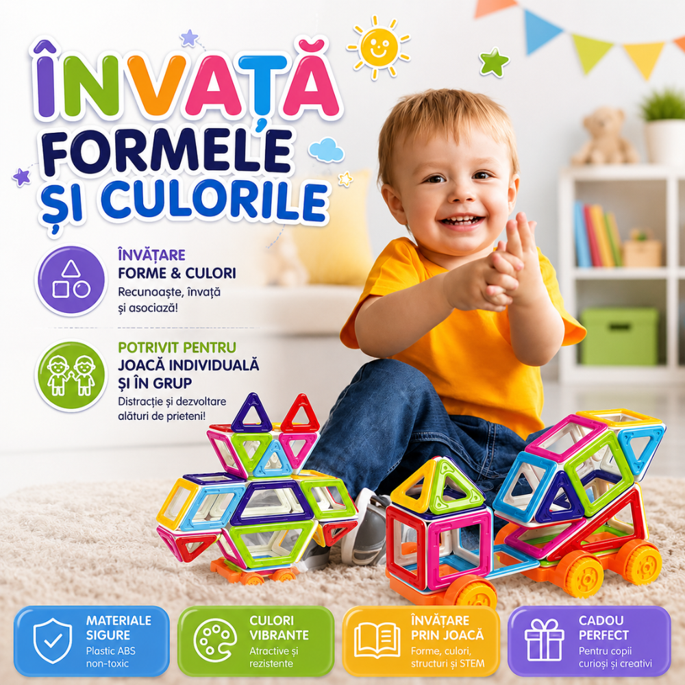 Set Constructie Magnetic Copii KidProtect Mag Hero 102 buc