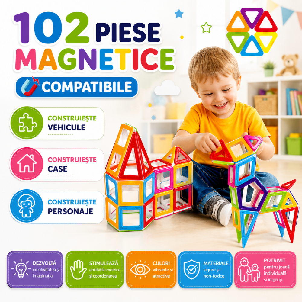 Set Constructie Magnetic Copii KidProtect Mag Hero 102 buc