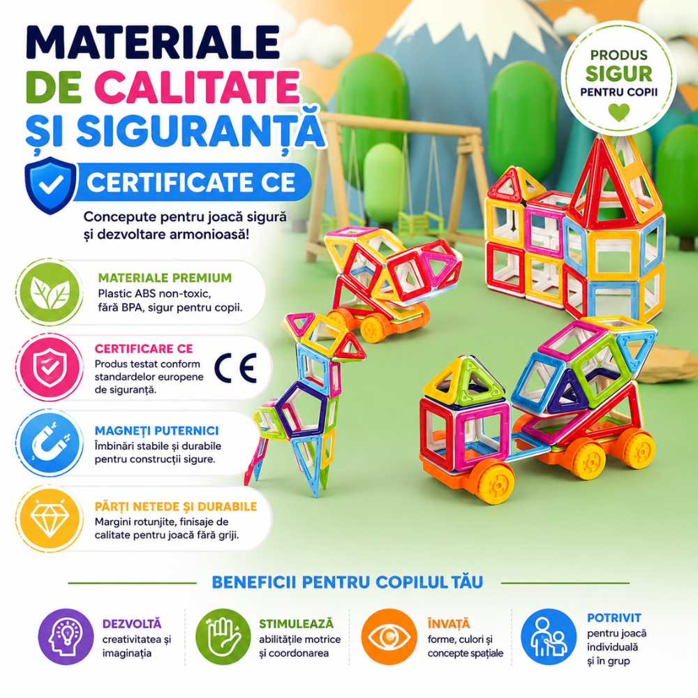 Set Constructie Magnetic Copii KidProtect Mag Hero 102 buc