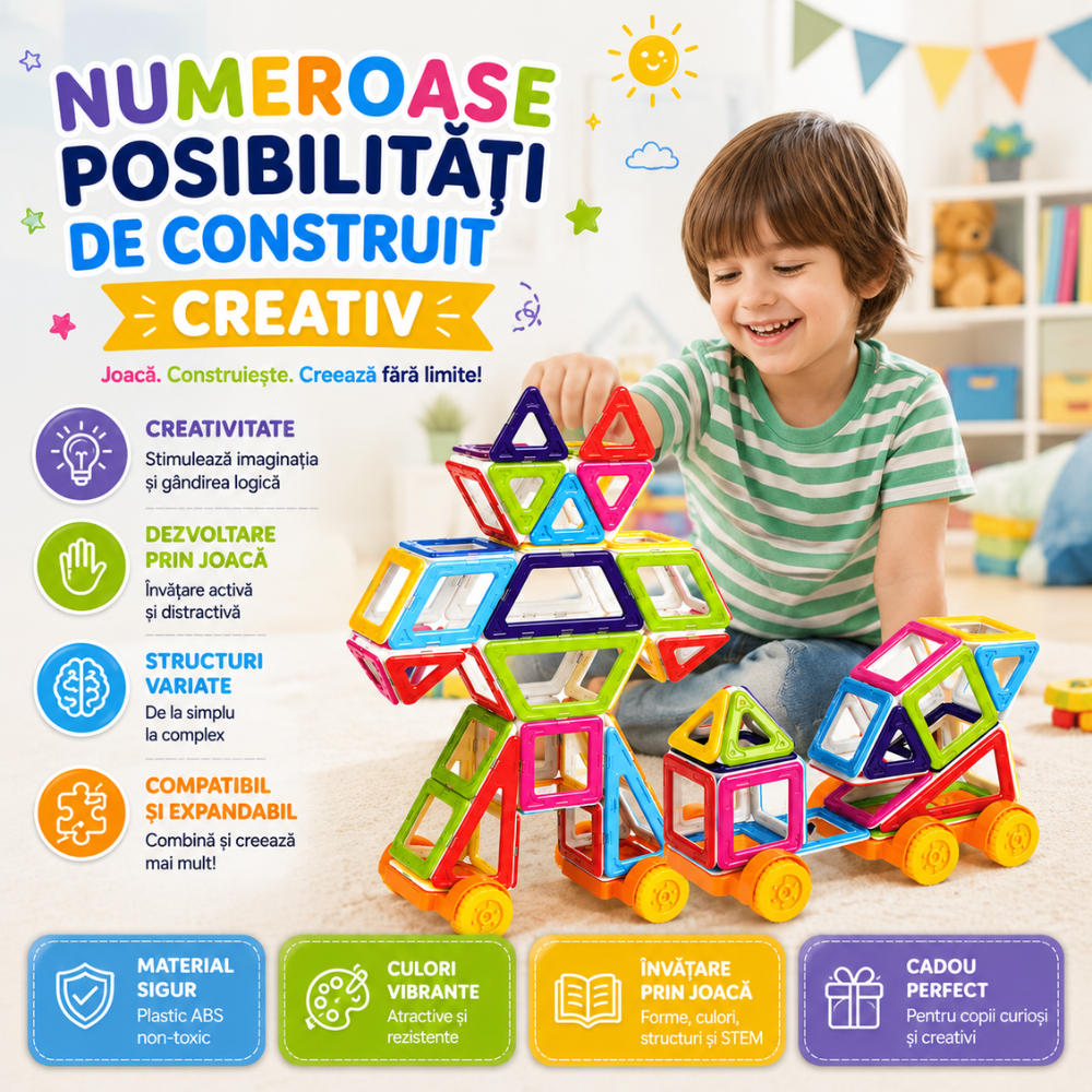 Set Constructie Magnetic Copii KidProtect Mag Hero 102 buc
