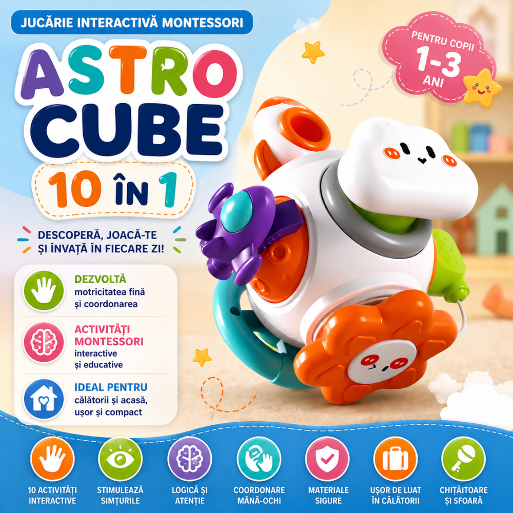 Jucarie Interactiva Bebelusi Montessori KidProtect Astro Cube