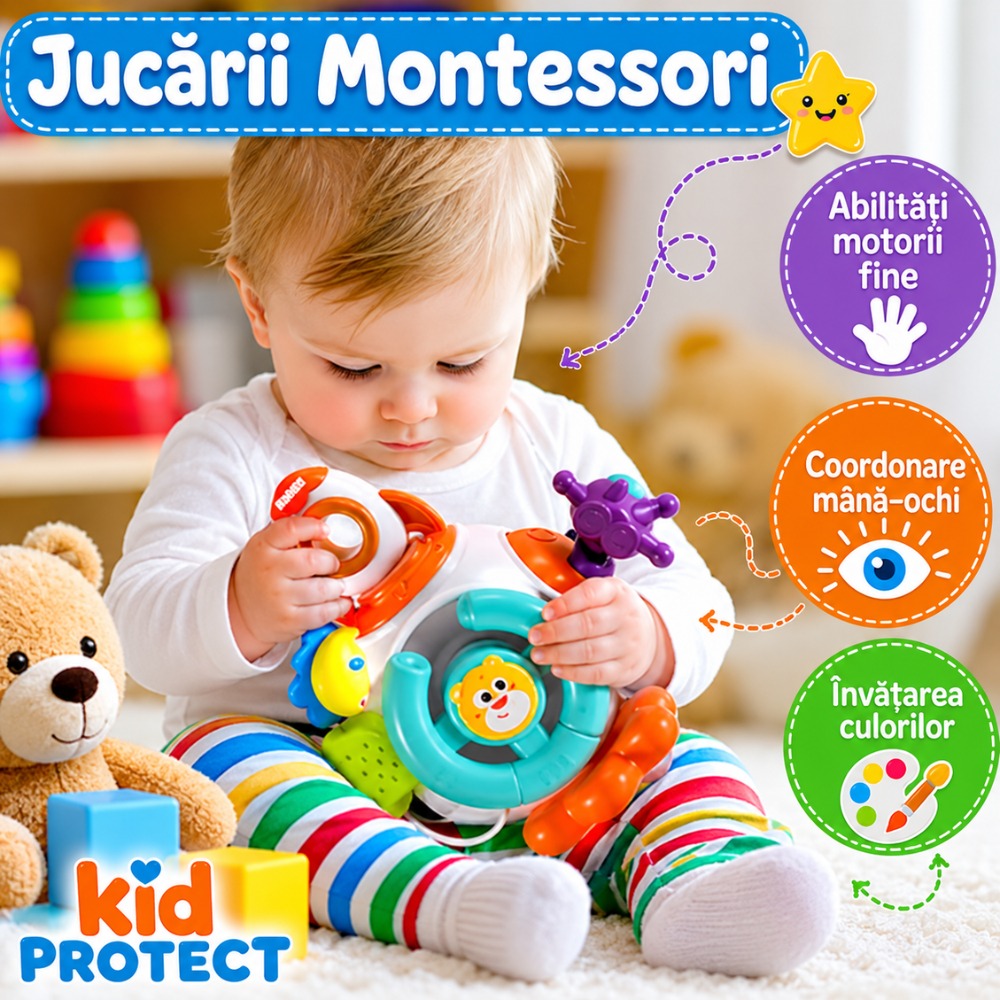 Jucarie Interactiva Bebelusi Montessori KidProtect Astro Cube