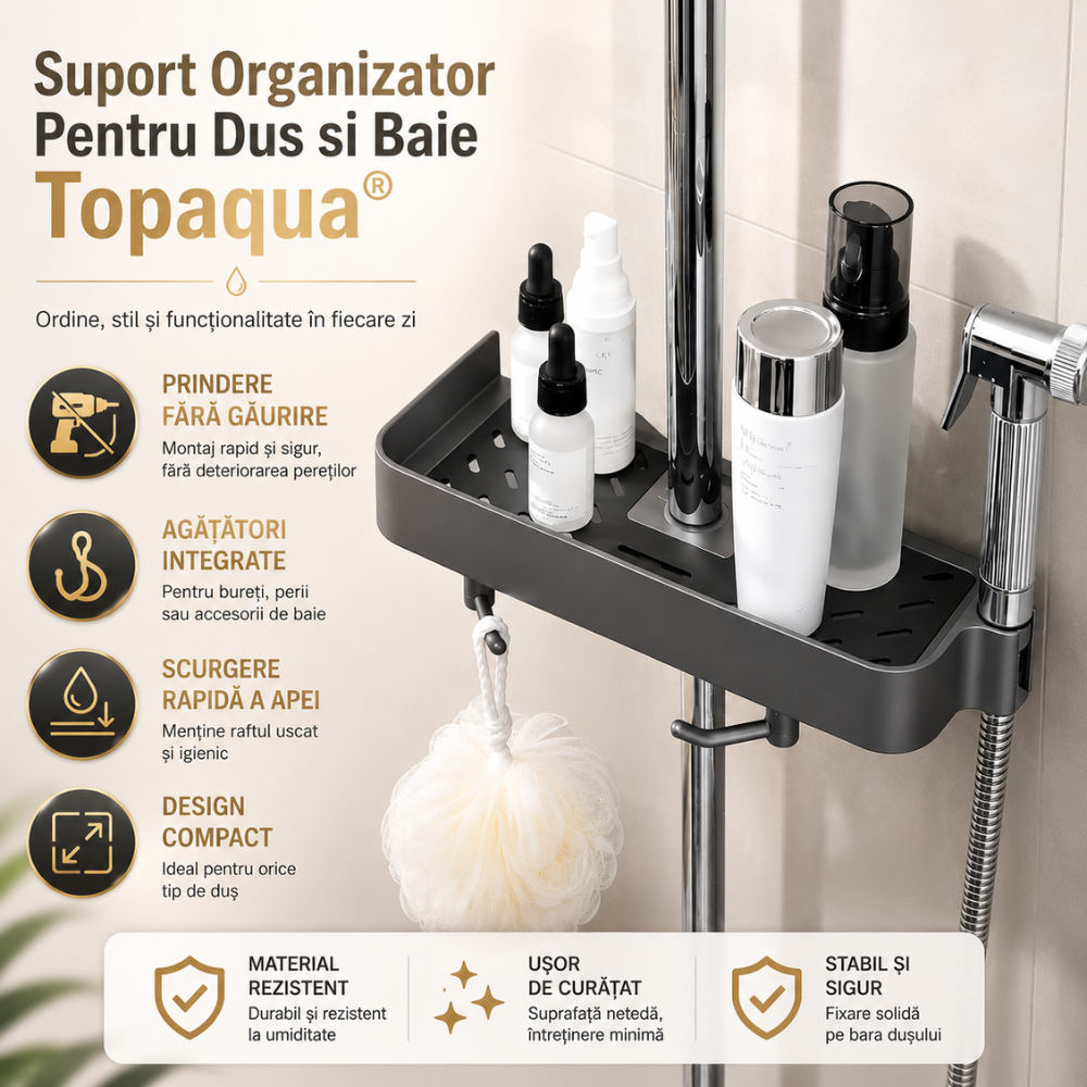 Suport Organizator Pentru Dus si Baie Topaqua Shower Helper