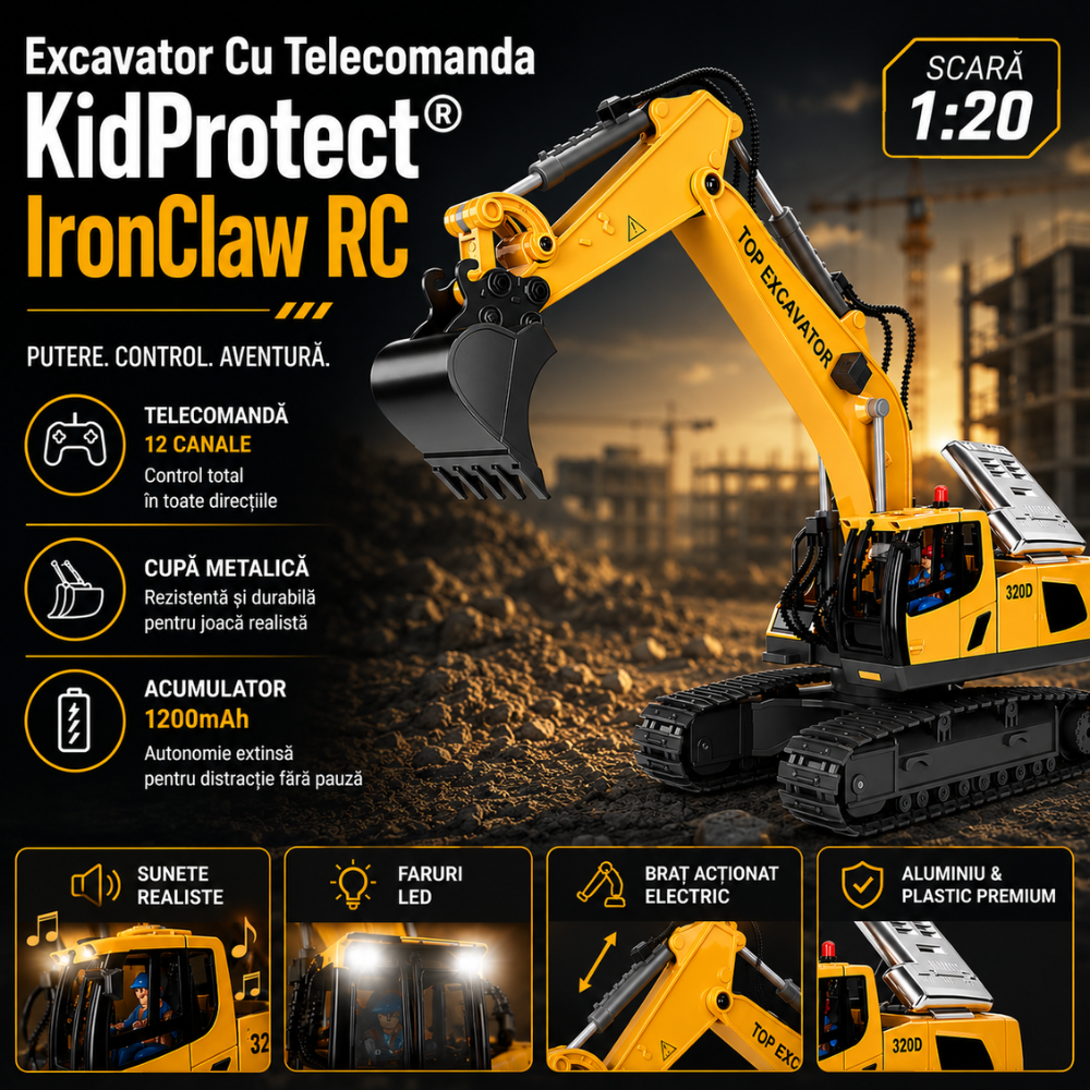 Excavator Cu Telecomanda Pentru Copii KidProtect IronClaw RC