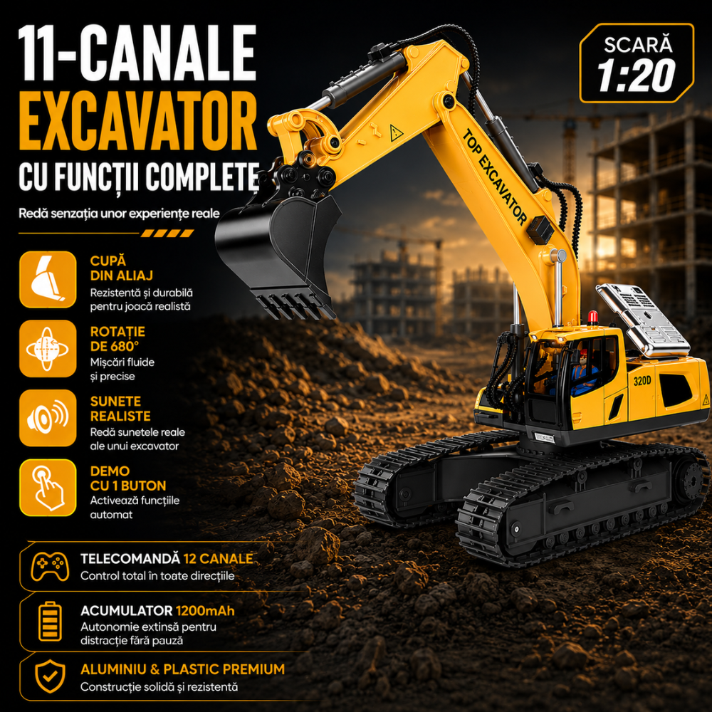 Excavator Cu Telecomanda Pentru Copii KidProtect IronClaw RC