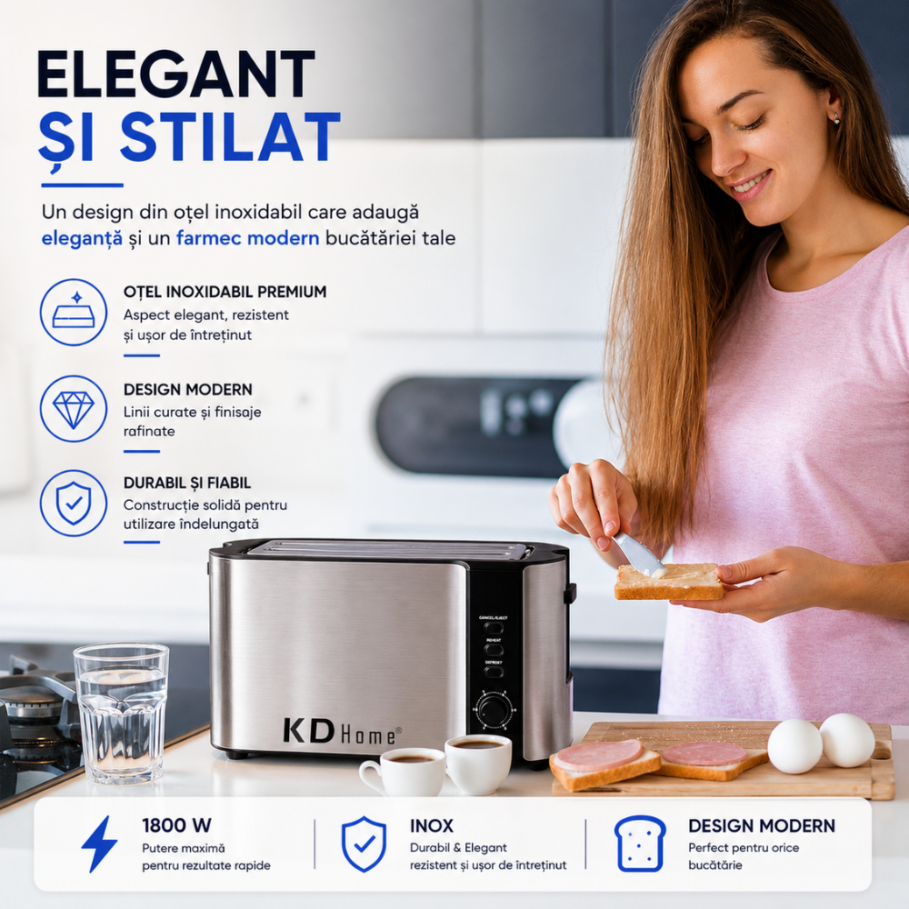 Prajitor de Paine 4 Felii Tip Toaster KD Home ToastElite Quad