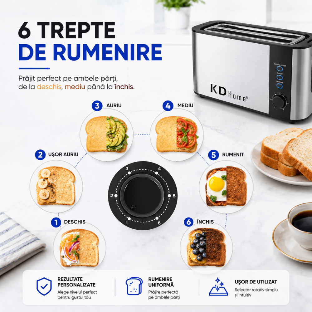 Prajitor de Paine 4 Felii Tip Toaster KD Home ToastElite Quad