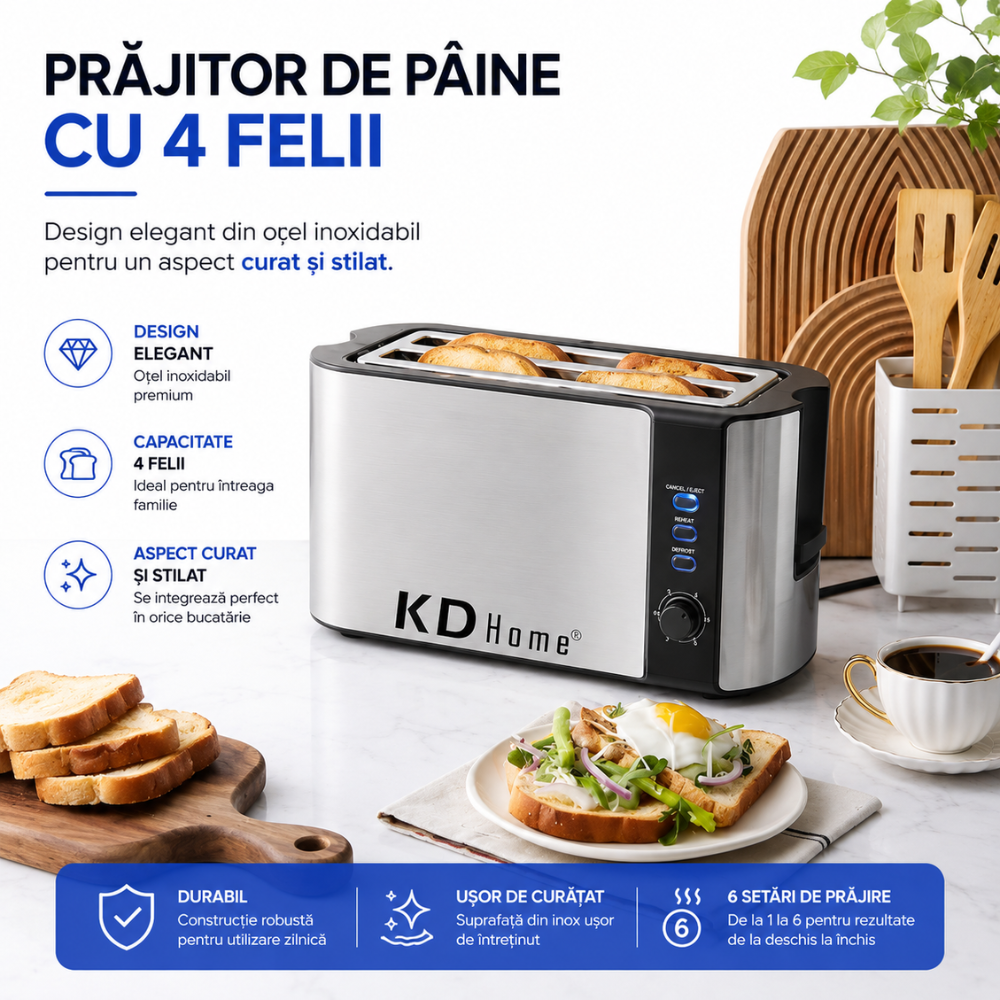 Prajitor de Paine 4 Felii Tip Toaster KD Home ToastElite Quad