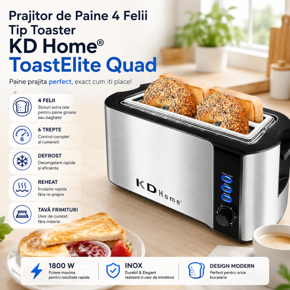 Prajitor de Paine 4 Felii Tip Toaster KD Home ToastElite Quad