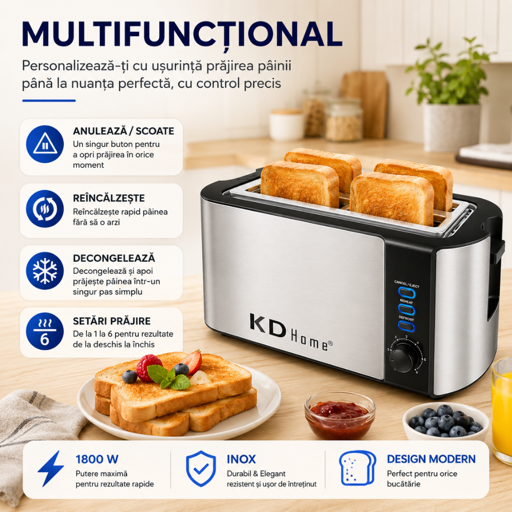 Prajitor de Paine 4 Felii Tip Toaster KD Home ToastElite Quad
