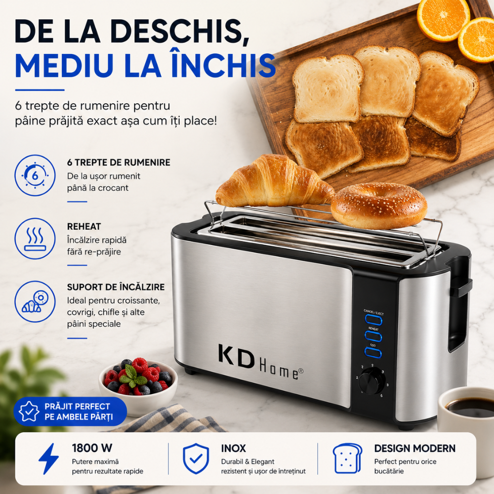 Prajitor de Paine 4 Felii Tip Toaster KD Home ToastElite Quad
