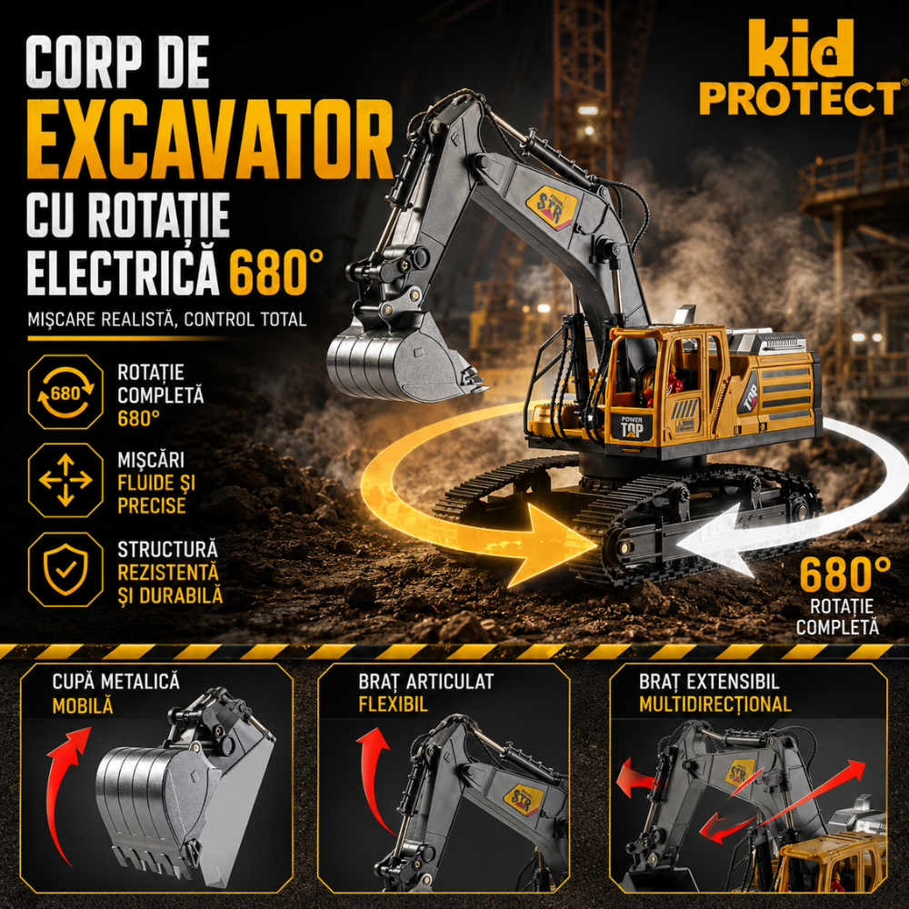 Excavator Super Realist Cu Telecomanda Pentru Copii KidProtect Digger Pro RC