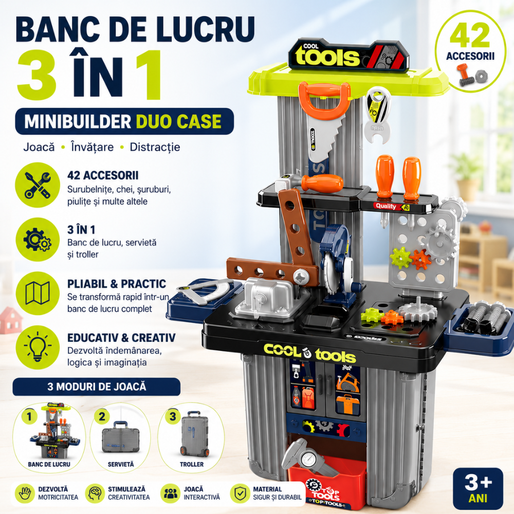 Banc de Lucru Copii 3 in 1 Kidprotect MiniBuilder Duo Case