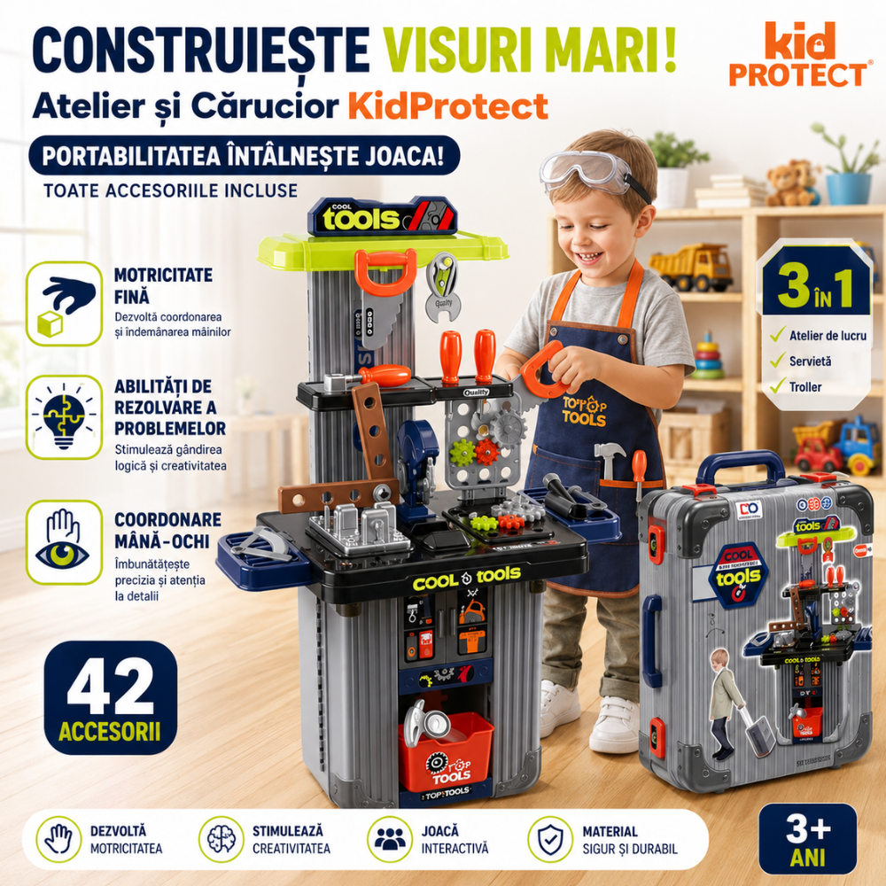 Banc de Lucru Copii 3 in 1 Kidprotect MiniBuilder Duo Case