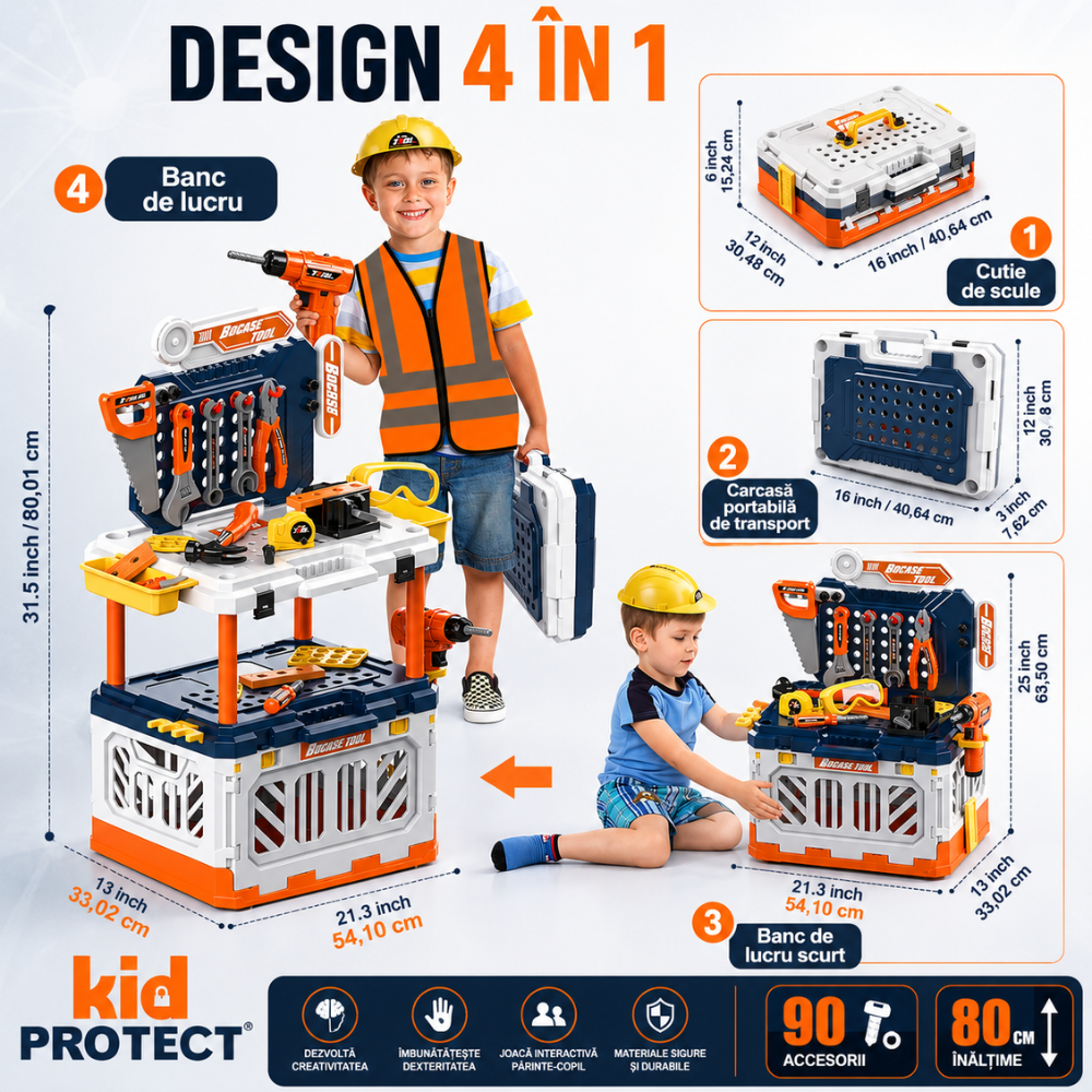 Banc de Lucru Copii 4 in 1 Kidprotect My HandyHero Workbench