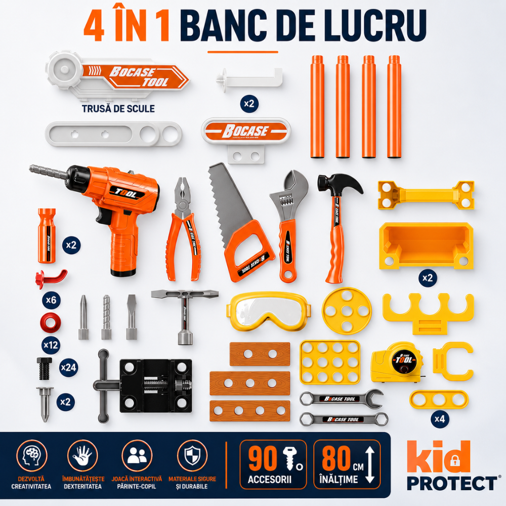 Banc de Lucru Copii 4 in 1 Kidprotect My HandyHero Workbench