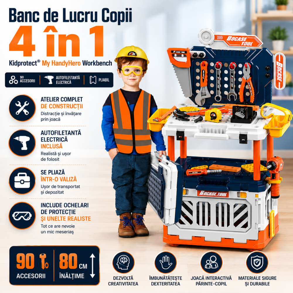 Banc de Lucru Copii 4 in 1 Kidprotect My HandyHero Workbench