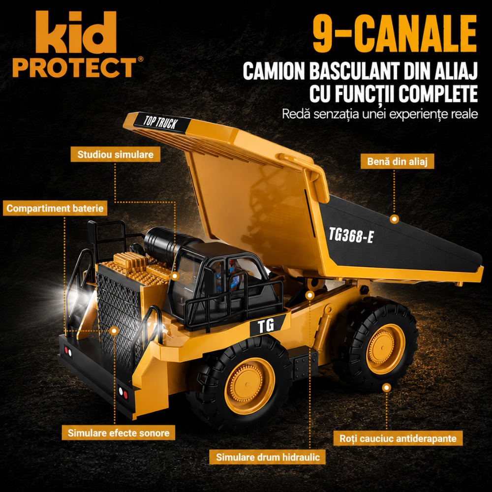 Basculanta Cu Telecomanda Pentru Copii KidProtect TitanDump RC