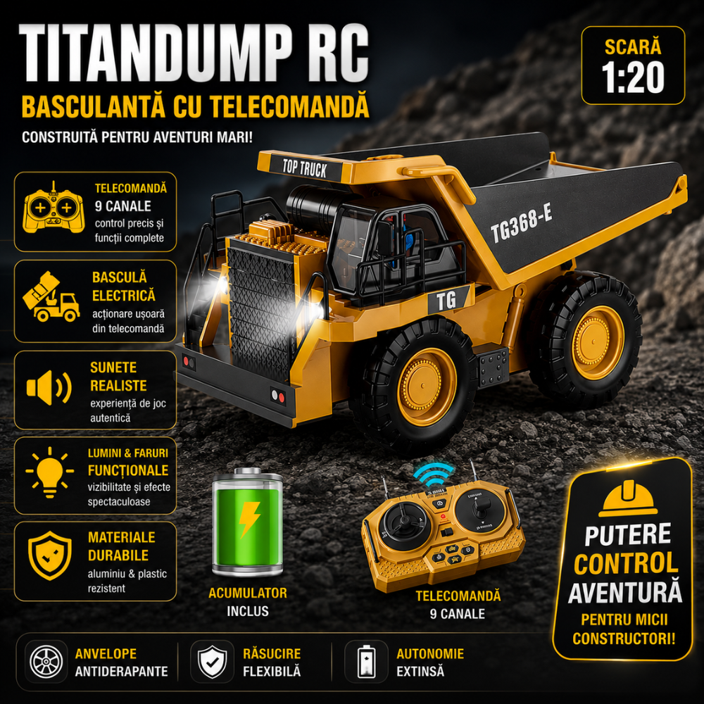 Basculanta Cu Telecomanda Pentru Copii KidProtect TitanDump RC