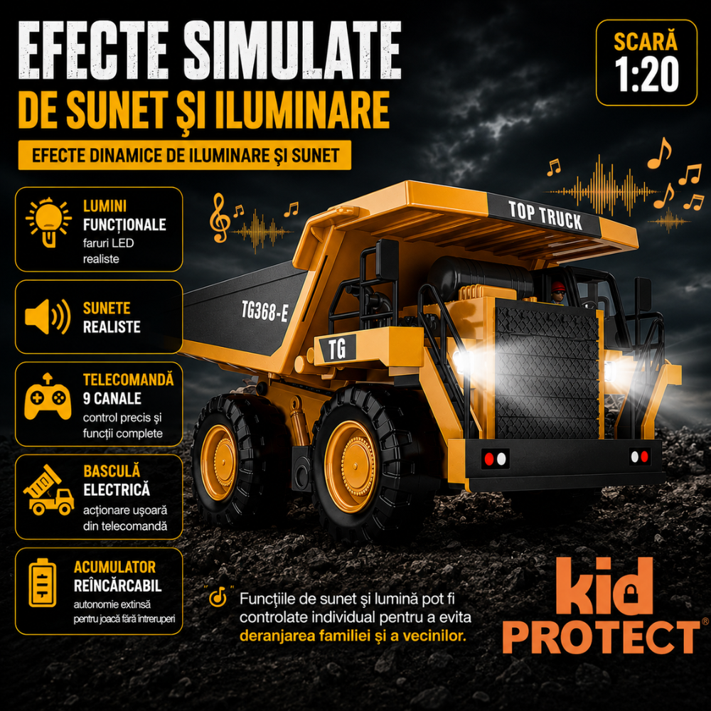 Basculanta Cu Telecomanda Pentru Copii KidProtect TitanDump RC