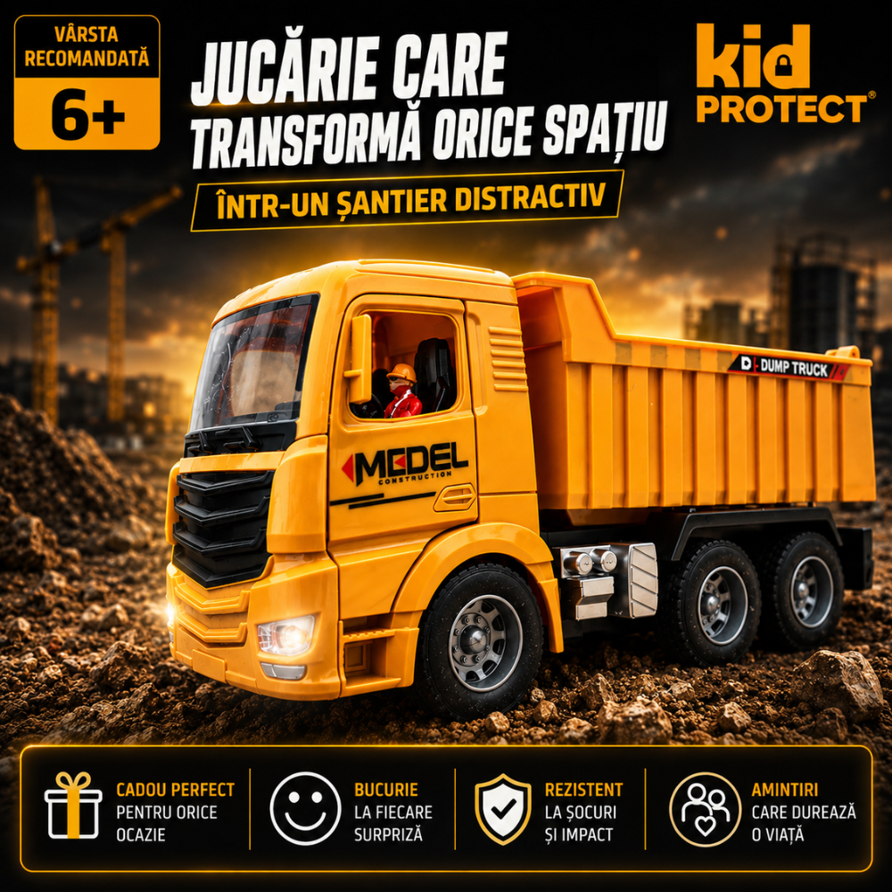 Basculanta Super Realista Cu Telecomanda Pentru Copii KidProtect PowerHaul Remote