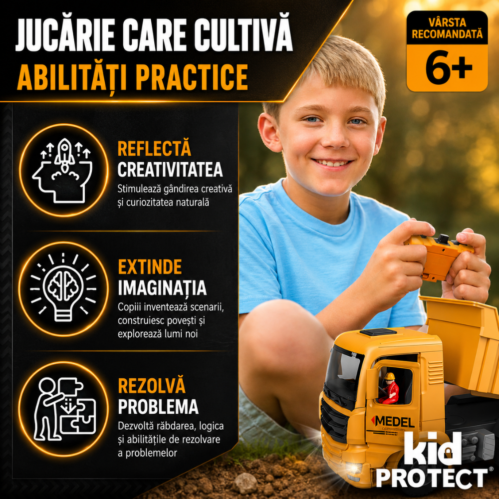 Basculanta Super Realista Cu Telecomanda Pentru Copii KidProtect PowerHaul Remote