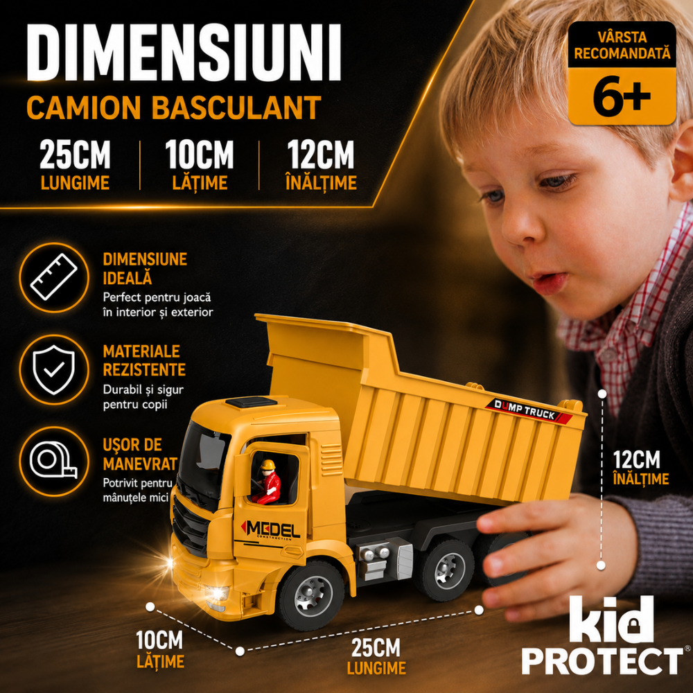 Basculanta Super Realista Cu Telecomanda Pentru Copii KidProtect PowerHaul Remote