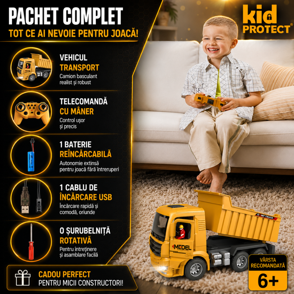 Basculanta Super Realista Cu Telecomanda Pentru Copii KidProtect PowerHaul Remote