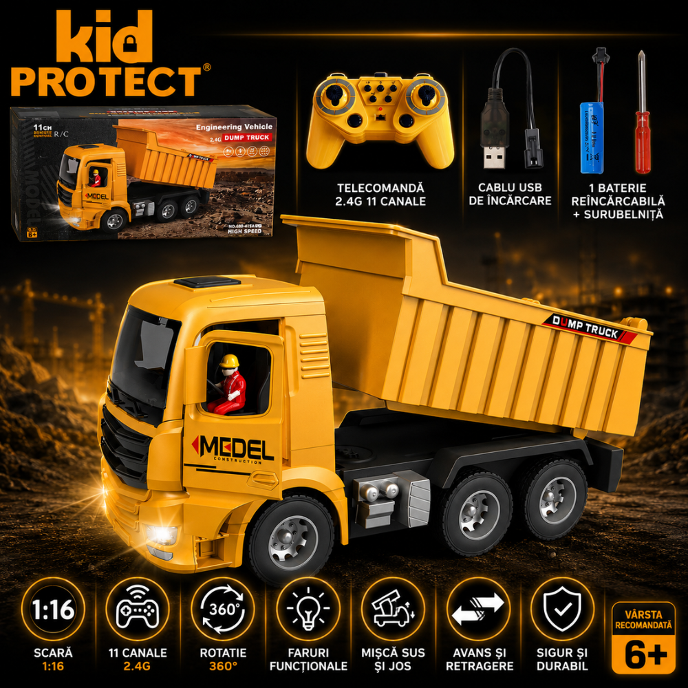 Basculanta Super Realista Cu Telecomanda Pentru Copii KidProtect PowerHaul Remote
