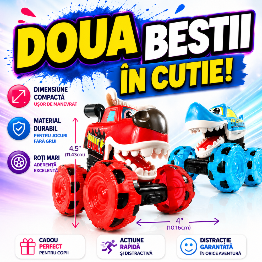 Set Masinute Pentru Copii, KidProtect Monster Wheely