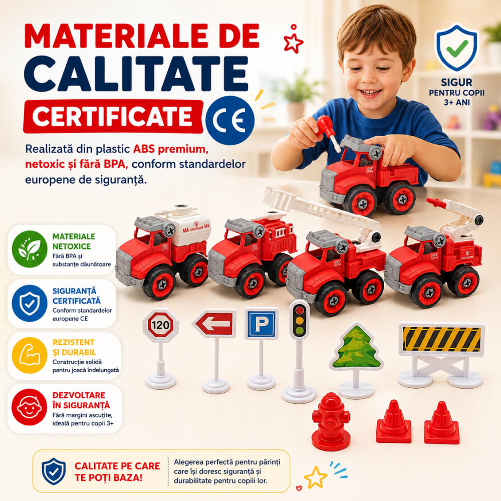 Masinuta Demontabila Pentru Copii 4 in 1, KidProtect Fire Team Builder