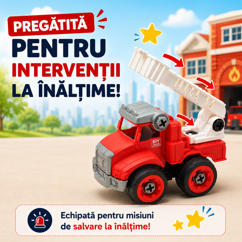 Masinuta Demontabila Pentru Copii 4 in 1, KidProtect Fire Team Builder