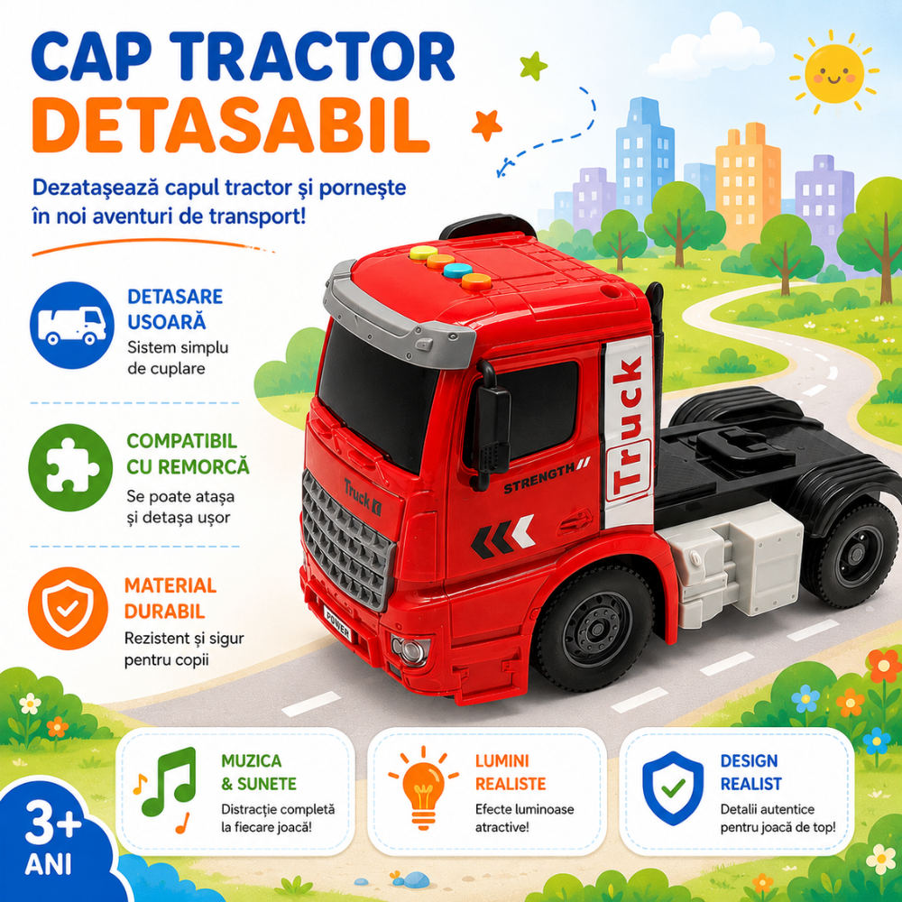 Camion Tir cu Container De Jucarie Pentru Copii, KidProtect FreightMover