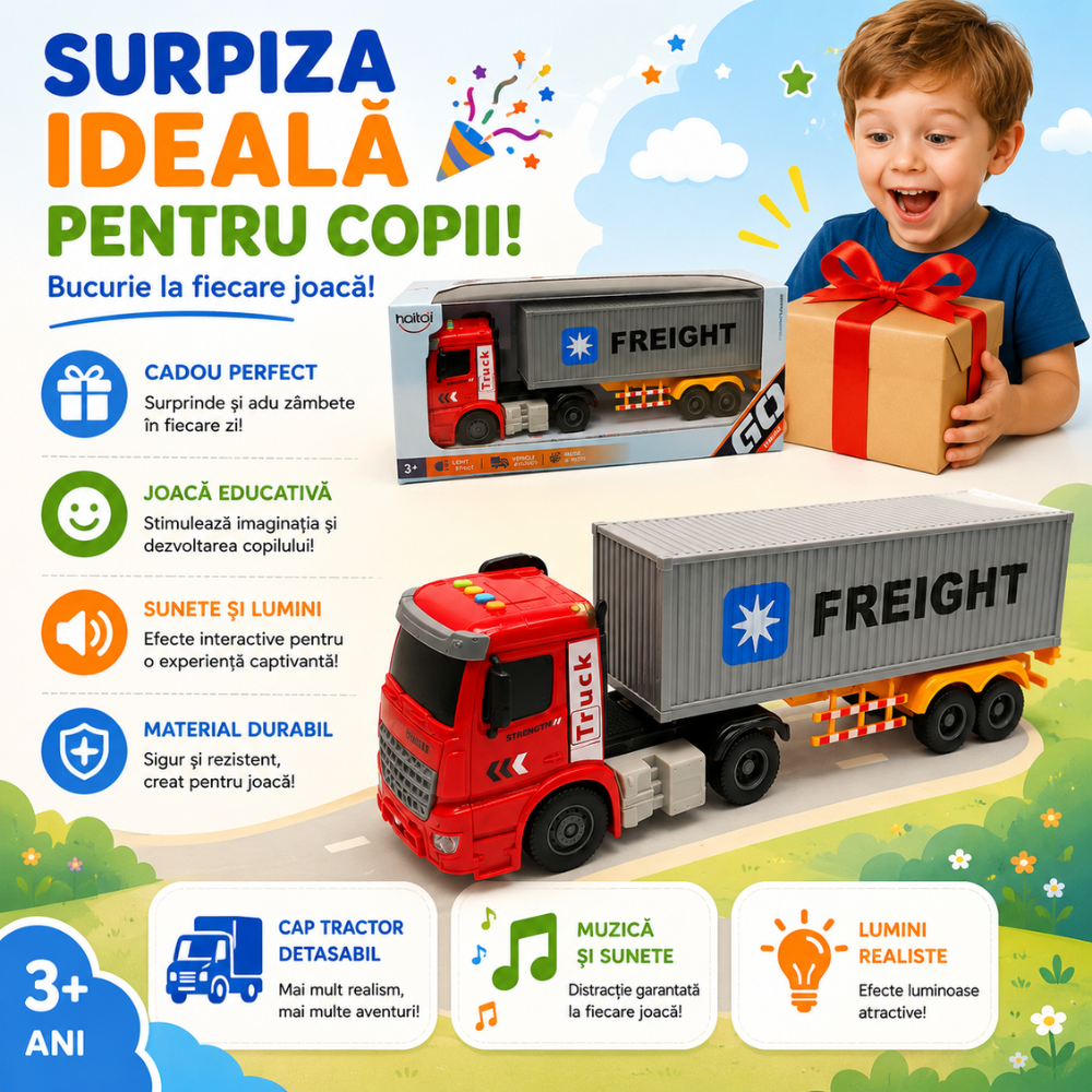 Camion Tir cu Container De Jucarie Pentru Copii, KidProtect FreightMover