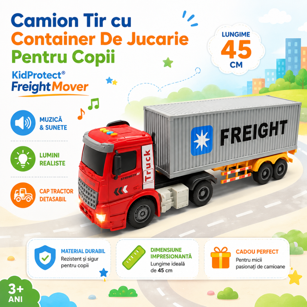 Camion Tir cu Container De Jucarie Pentru Copii, KidProtect FreightMover