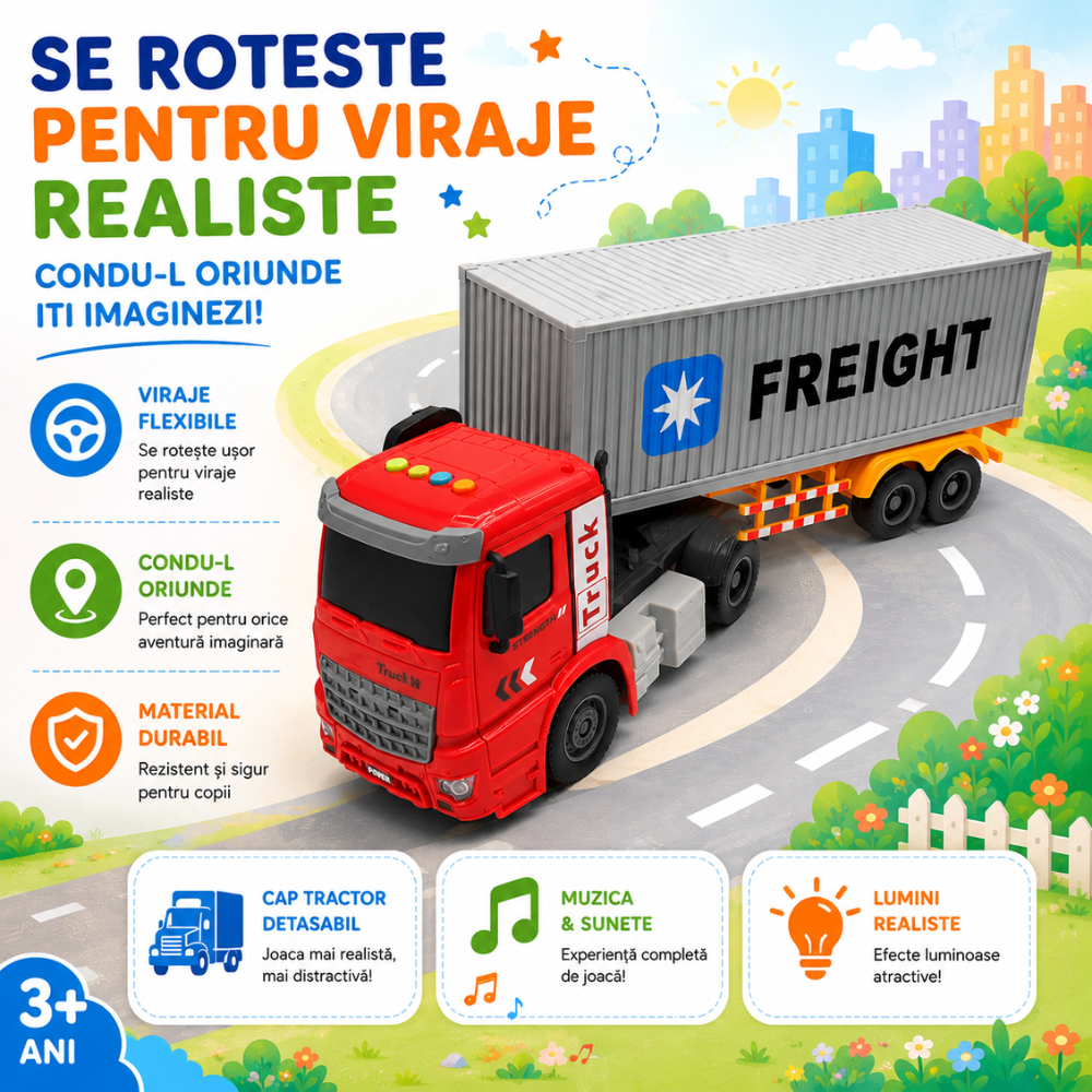 Camion Tir cu Container De Jucarie Pentru Copii, KidProtect FreightMover