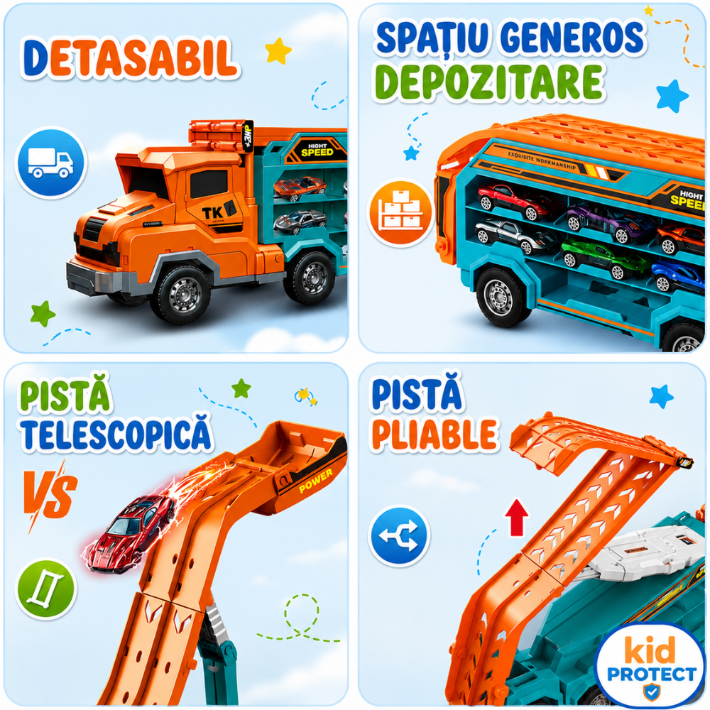 Set Camion Tir De Jucarie Extensibil Lansator Masinute Pentru Copii Transport, KidProtect Rocket Lunch