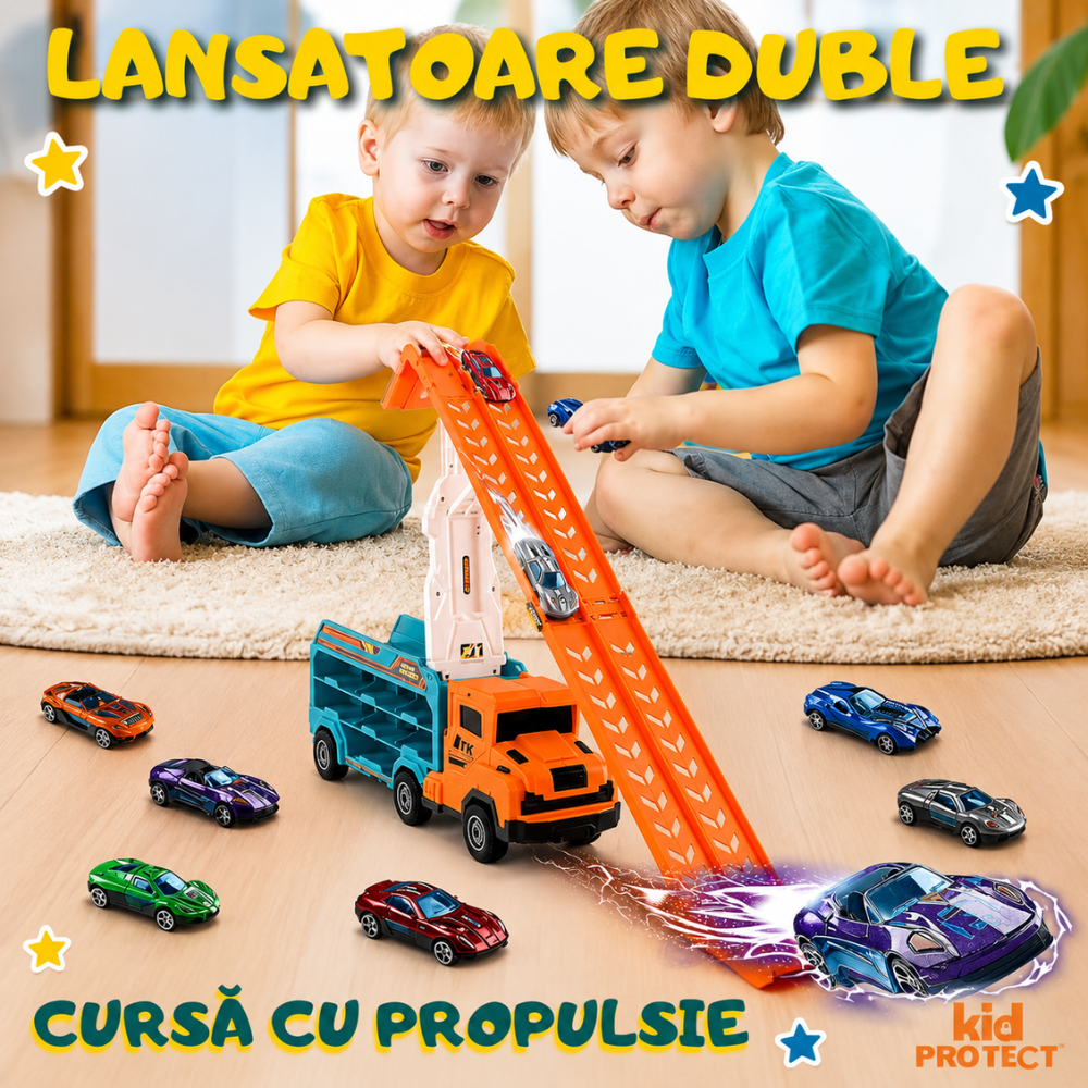 Set Camion Tir De Jucarie Extensibil Lansator Masinute Pentru Copii Transport, KidProtect Rocket Lunch