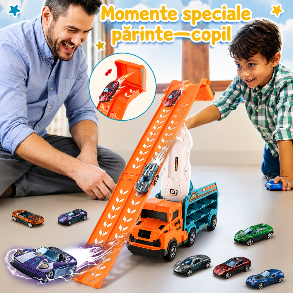 Set Camion Tir De Jucarie Extensibil Lansator Masinute Pentru Copii Transport, KidProtect Rocket Lunch
