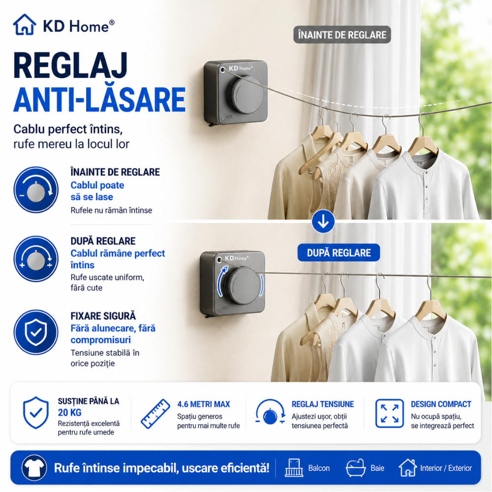 Sarma Pentru Uscare Rufe Retractabila KD Home FlexiCord