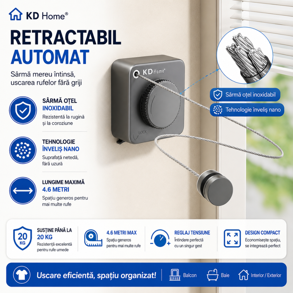 Sarma Pentru Uscare Rufe Retractabila KD Home FlexiCord