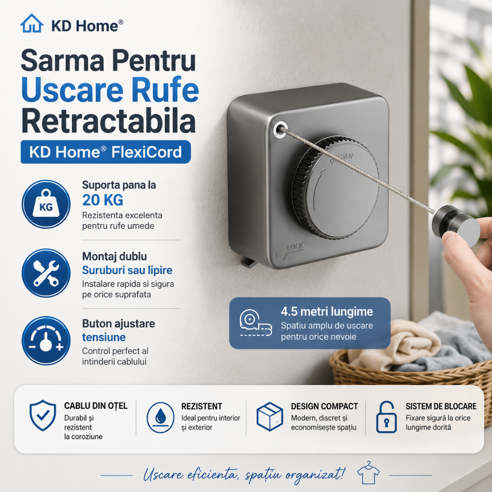 Sarma Pentru Uscare Rufe Retractabila KD Home FlexiCord