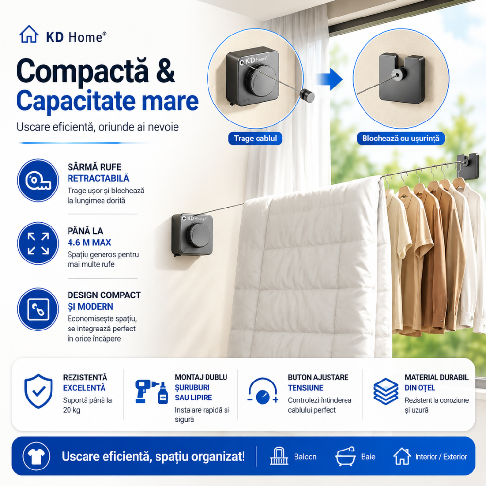 Sarma Pentru Uscare Rufe Retractabila KD Home FlexiCord