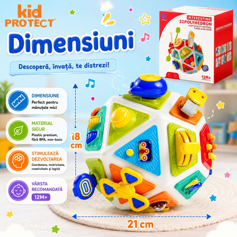 Jucarie Interactiva Bebelusi Montessori KidProtect TinyGenius Cube