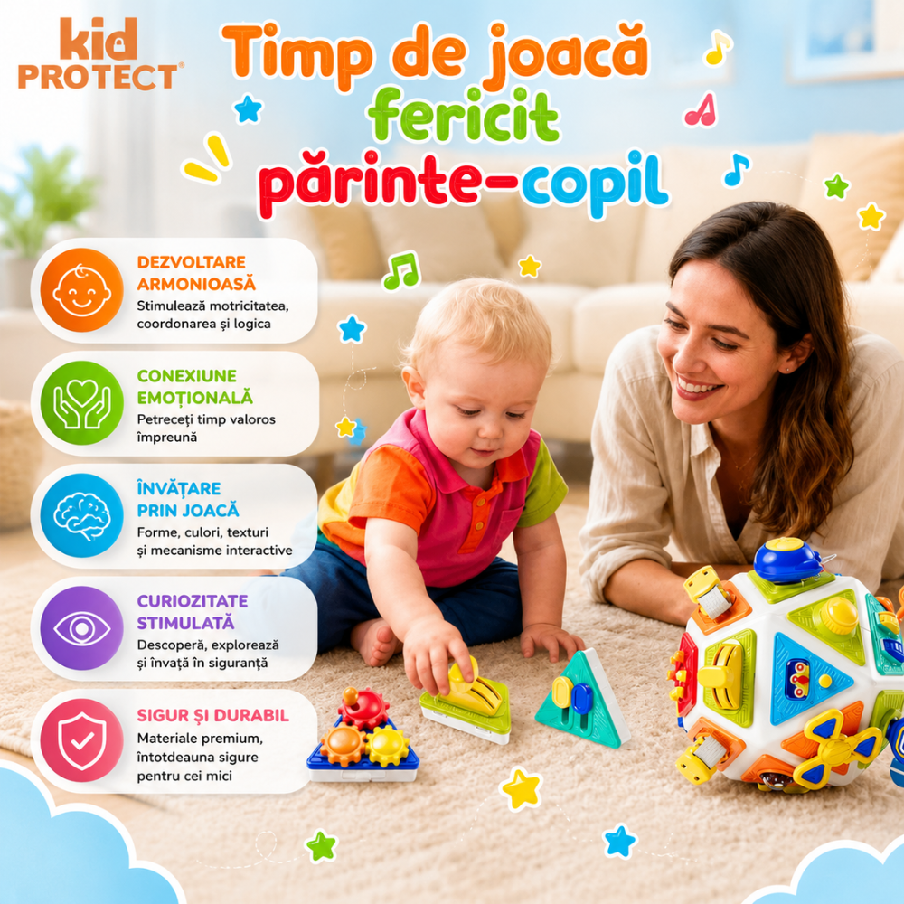 Jucarie Interactiva Bebelusi Montessori KidProtect TinyGenius Cube