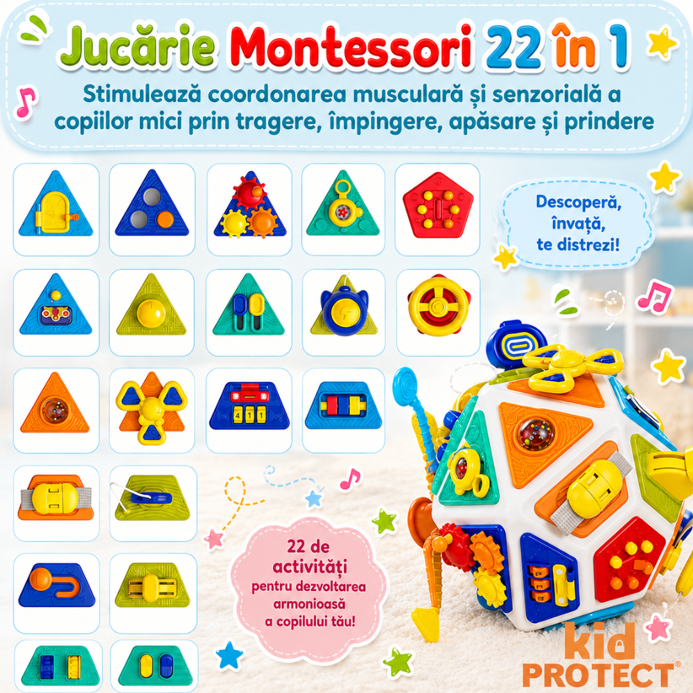 Jucarie Interactiva Bebelusi Montessori KidProtect TinyGenius Cube