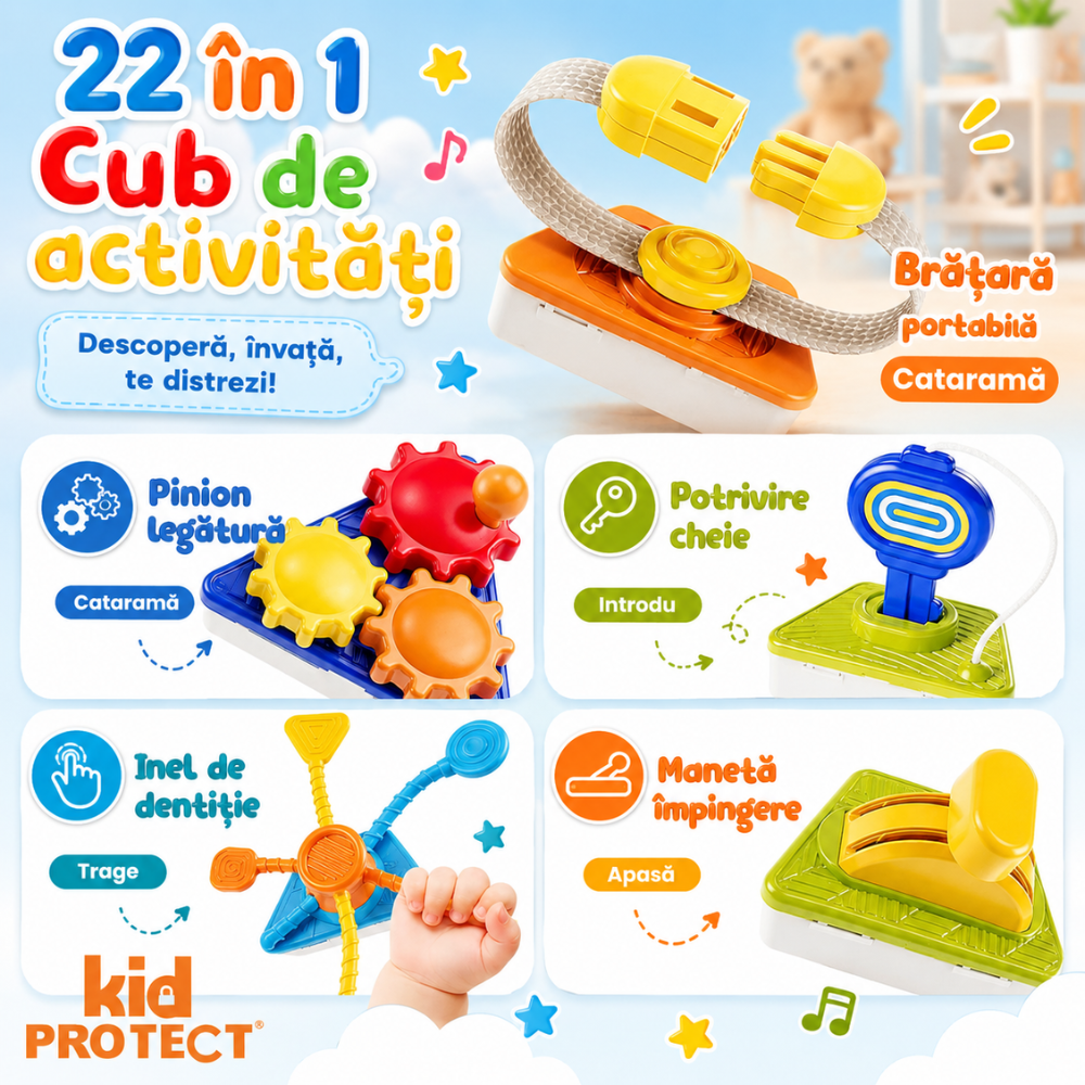 Jucarie Interactiva Bebelusi Montessori KidProtect TinyGenius Cube