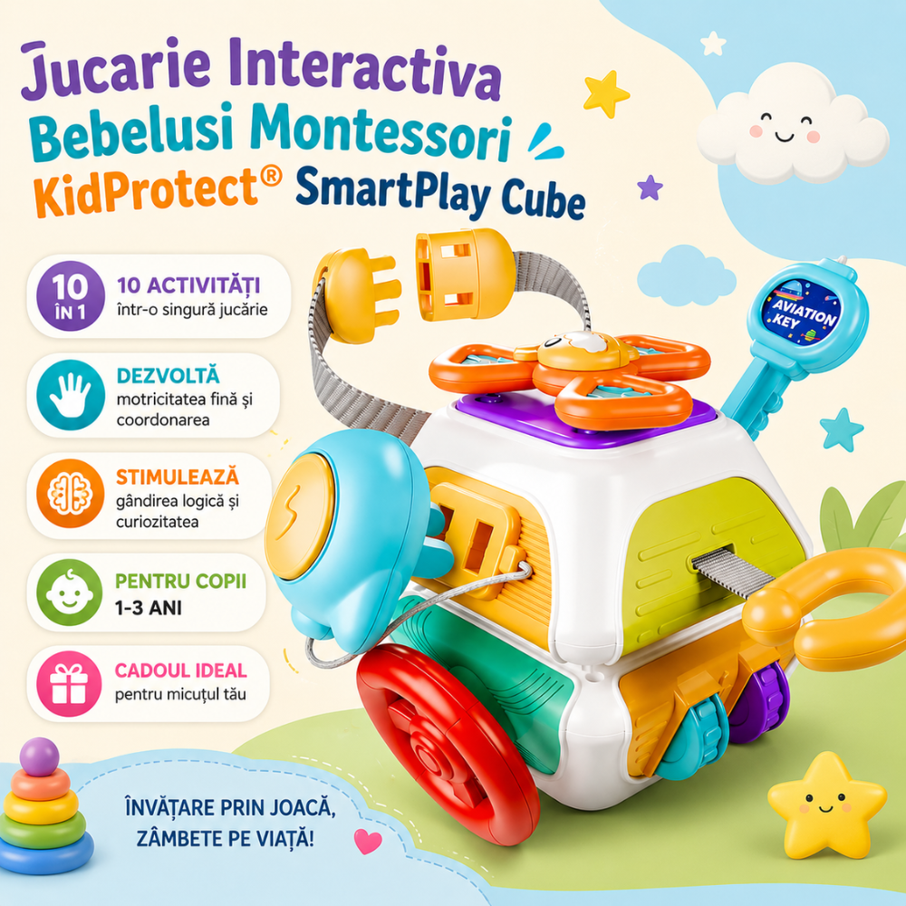 Jucarie Interactiva Bebelusi Montessori KidProtect SmartPlay Cube