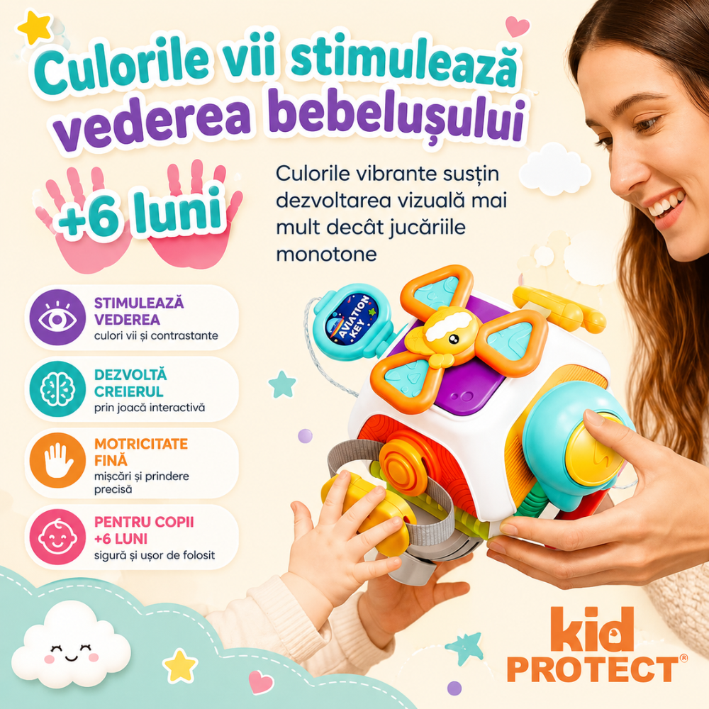 Jucarie Interactiva Bebelusi Montessori KidProtect SmartPlay Cube