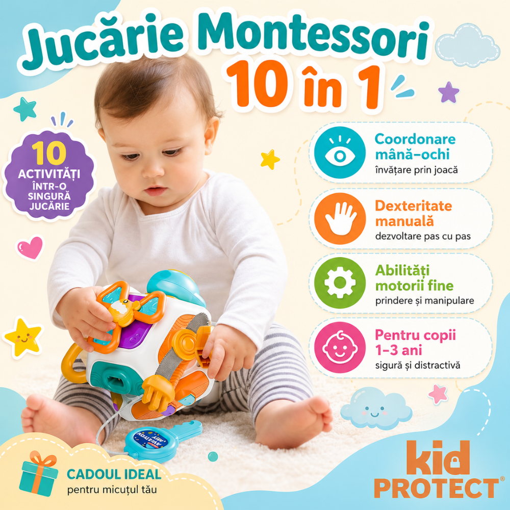 Jucarie Interactiva Bebelusi Montessori KidProtect SmartPlay Cube